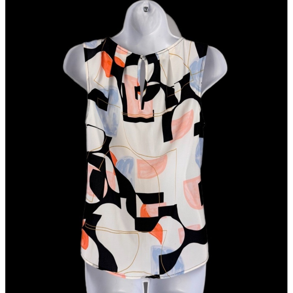 Worthington Blouse Women XS Multicolor Abstract Geometric Sleeveless Pleated Top - Picture 10 of 13